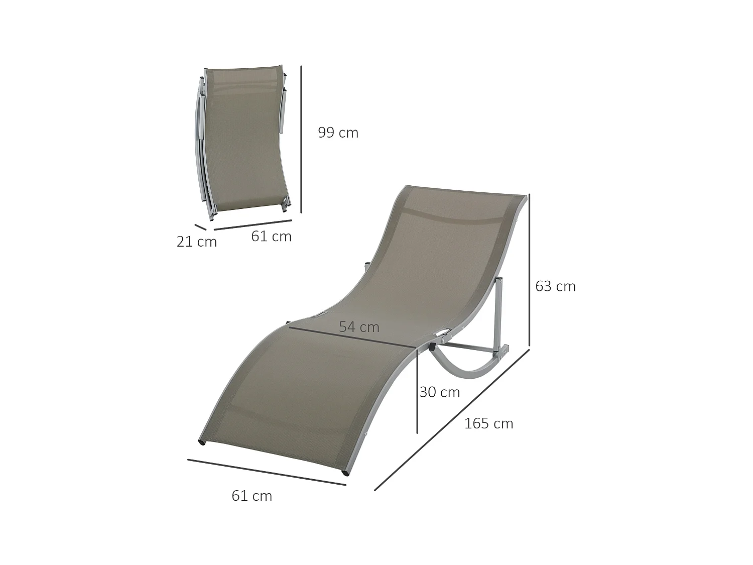 Lot de 2 bains de soleil pliables design contemporain - lot de 2 transats ergonomiques - alu. textilène gris clair