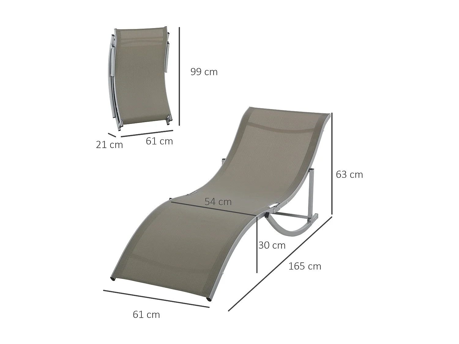 Lot de 2 bains de soleil pliables design contemporain - lot de 2 transats ergonomiques - alu. textilène gris clair