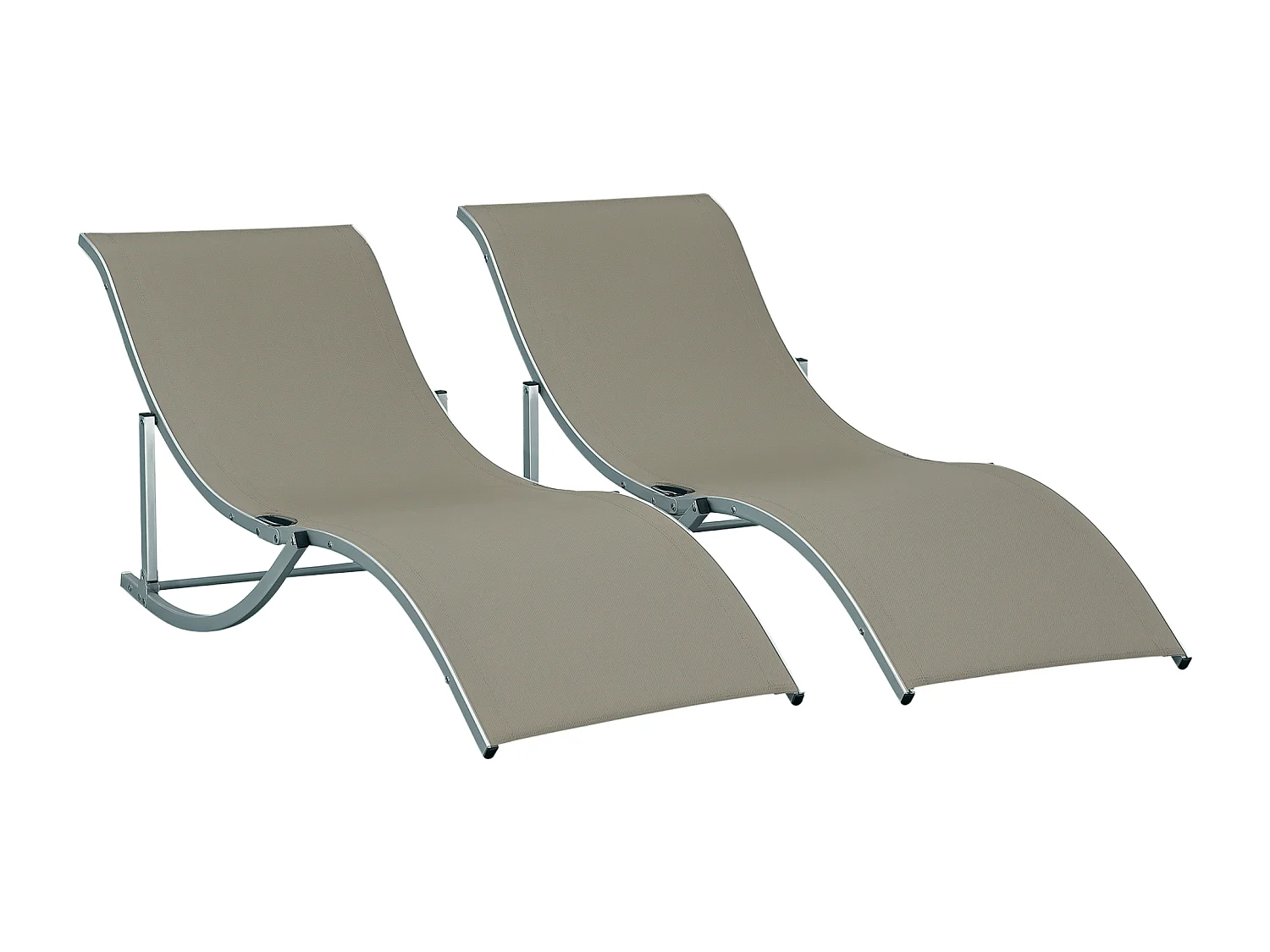 Lot de 2 bains de soleil pliables design contemporain - lot de 2 transats ergonomiques - alu. textilène gris clair