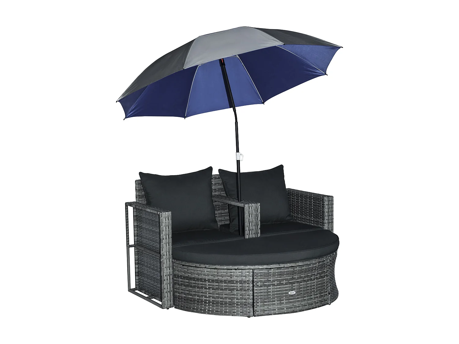 Ensemble salon de jardin 2 places 3 pièces - canapé 2 places, repose-pieds, parasol - coussins inclus - résine tressée gris