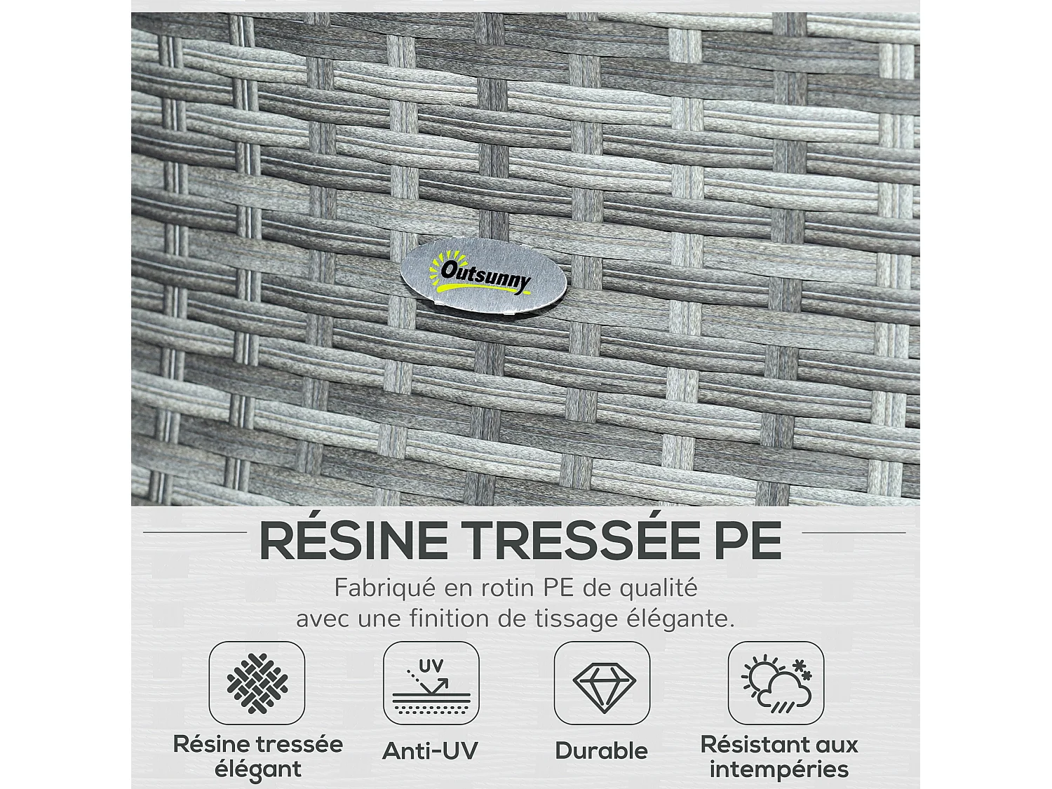 Ensemble salon de jardin 2 places 3 pièces - canapé 2 places, repose-pieds, parasol - coussins inclus - résine tressée gris