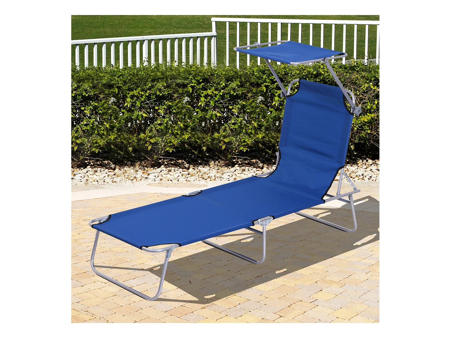 Transat bain de soleil pliable grand confort dossier et pare-soleil réglable multi-positions bleu
