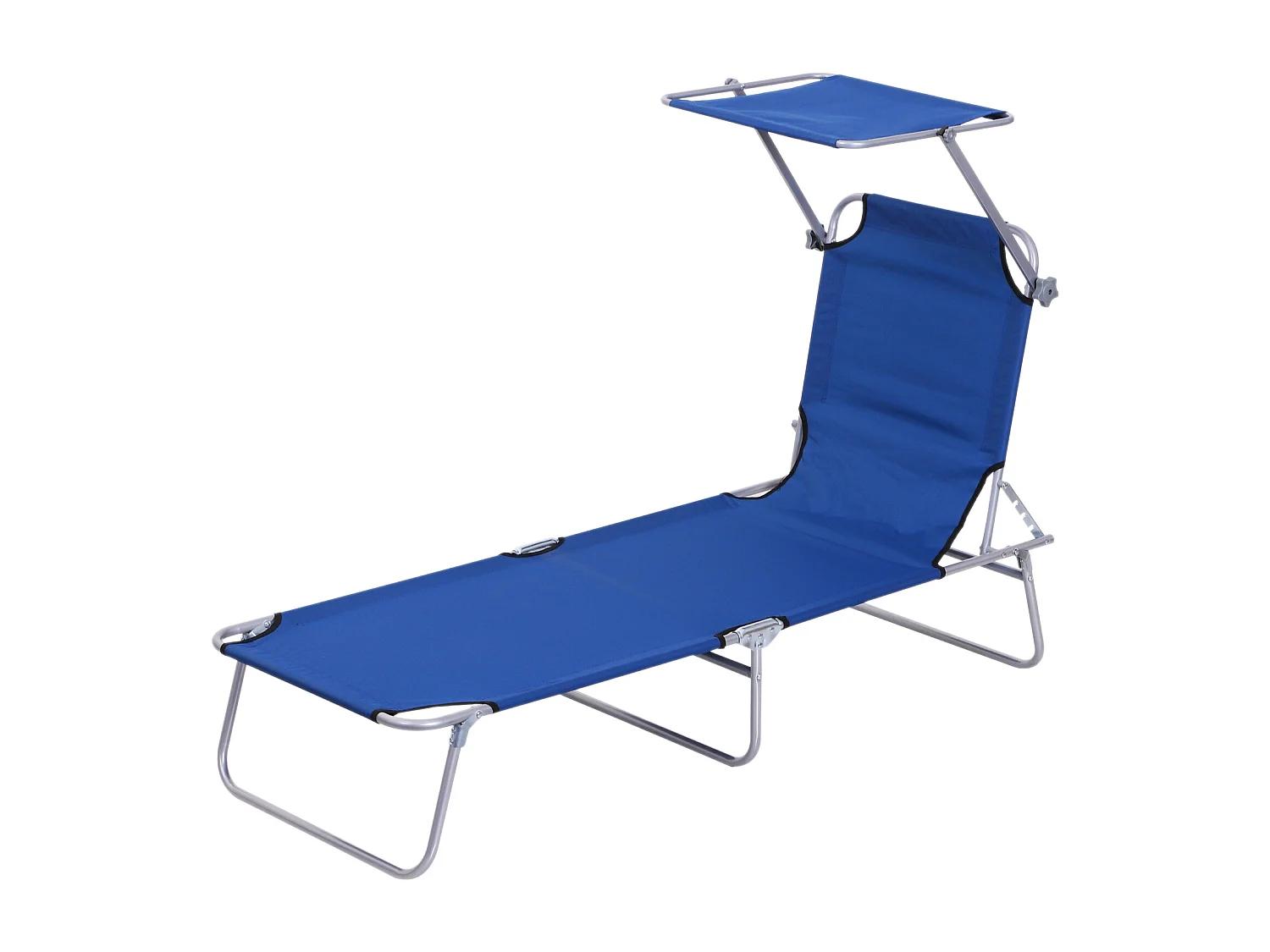 Transat bain de soleil pliable grand confort dossier et pare-soleil réglable multi-positions bleu