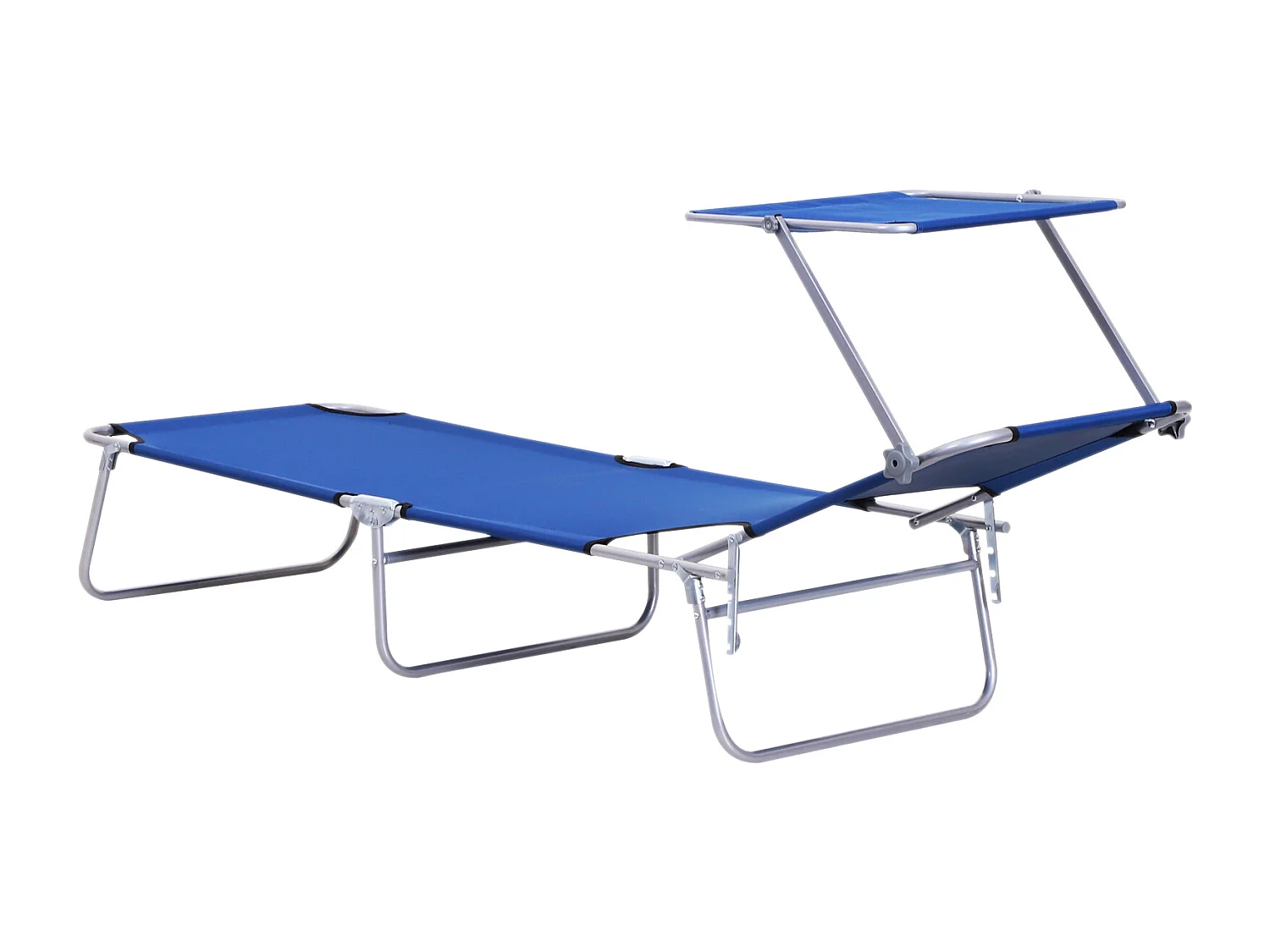 Transat bain de soleil pliable grand confort dossier et pare-soleil réglable multi-positions bleu