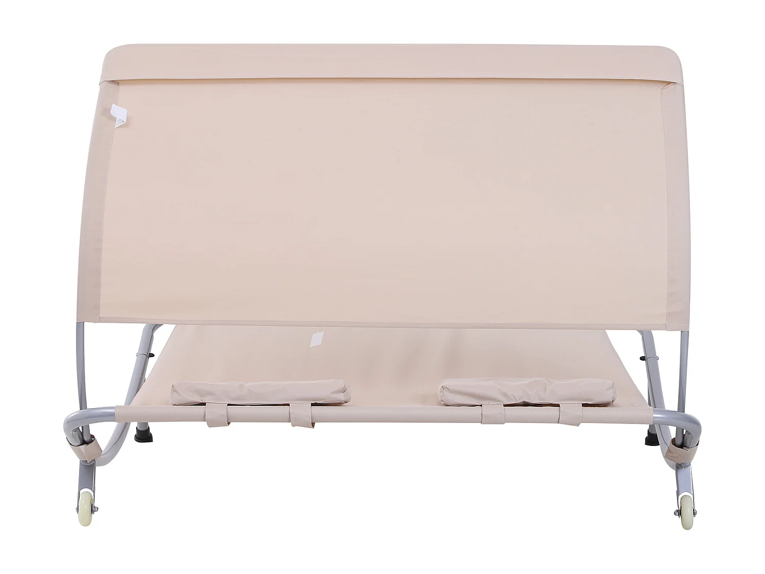 Bain de soleil 2 places lit de jardin design contemporain toit réglable 2 roulettes 2 oreillers acier époxy polyester sable