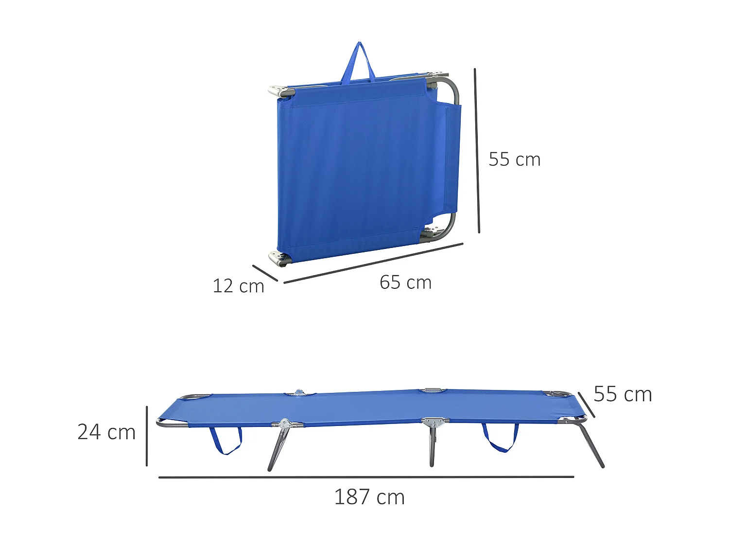 Bain de soleil transat pliable dossier réglable multipositions métal et polyester bleu