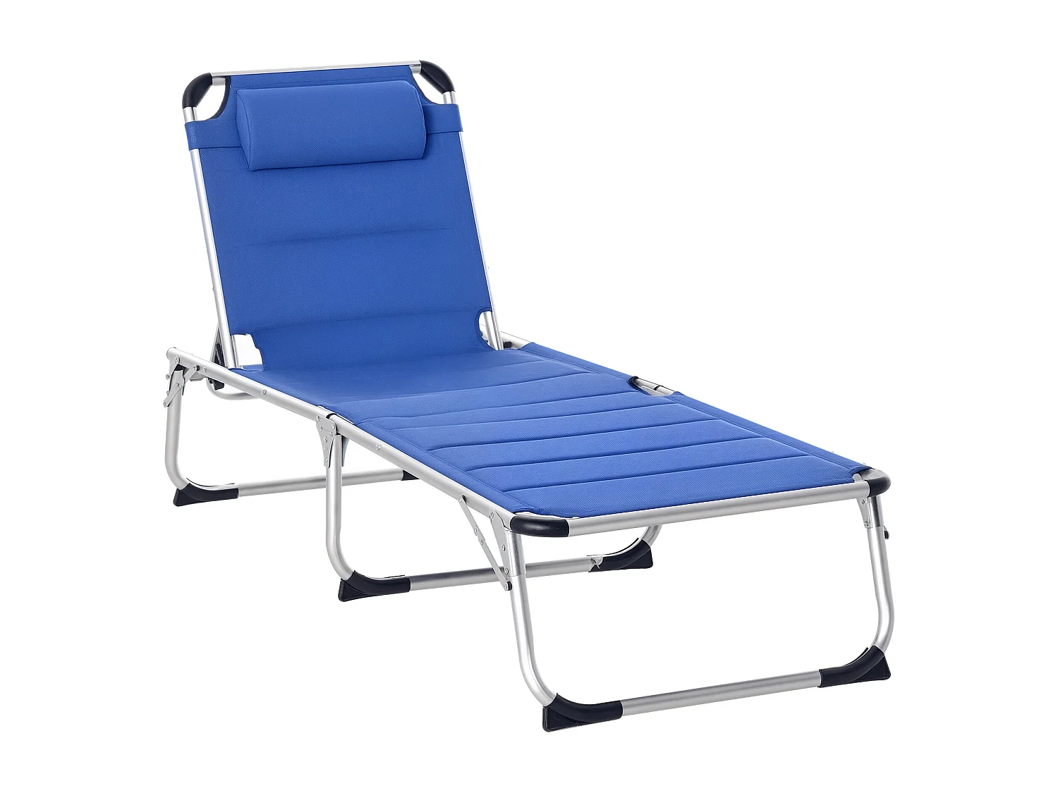 Bain de soleil transat pliable dossier réglable multi-positions matelassage tétière alu textilène bleu