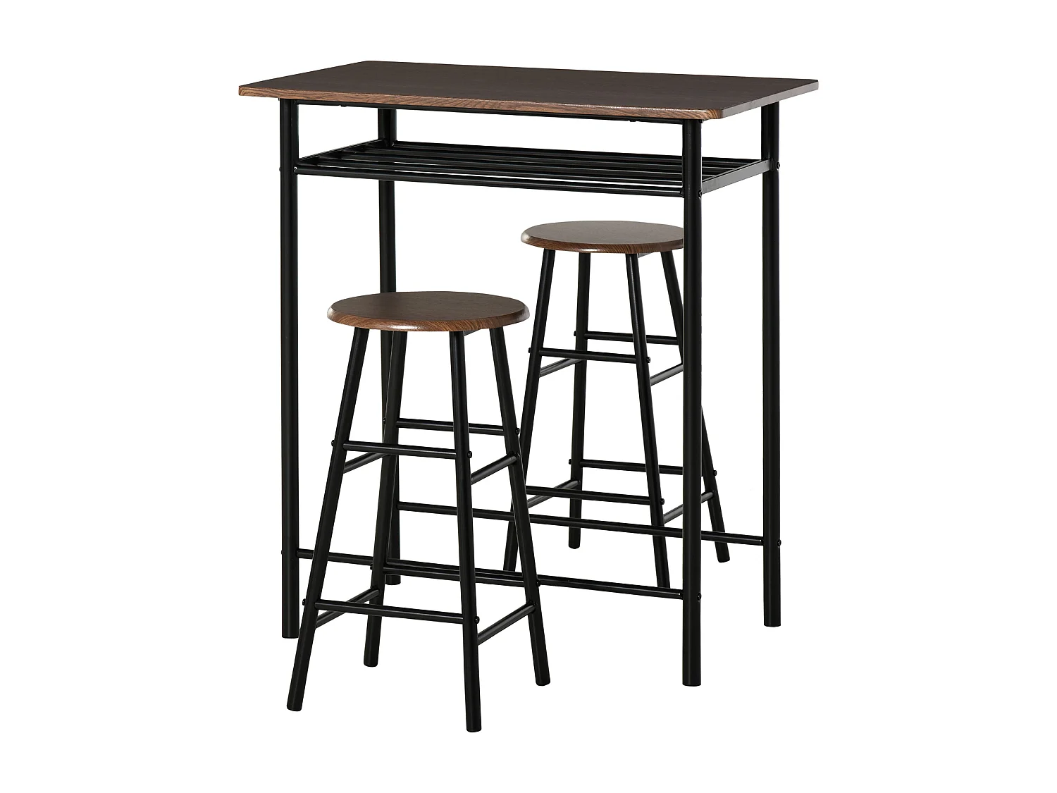 Ensemble table de bar design industriel + 2 tabourets MDF imitation bois noyer métal noir