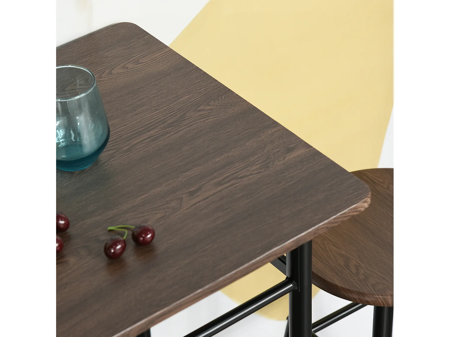 Ensemble table de bar design industriel + 2 tabourets MDF imitation bois noyer métal noir