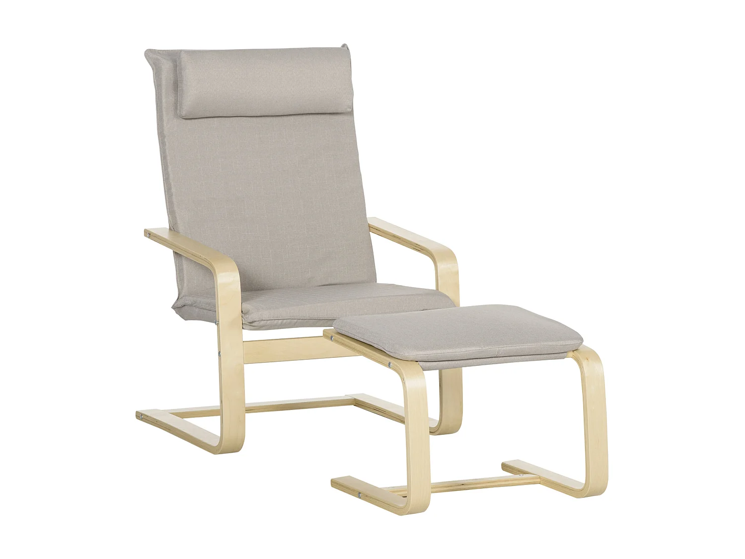 Fauteuil relax avec repose-pieds et coussin appui-tête - bois et tissu effet lin - dim. 67I x 69P x 100H cm - gris