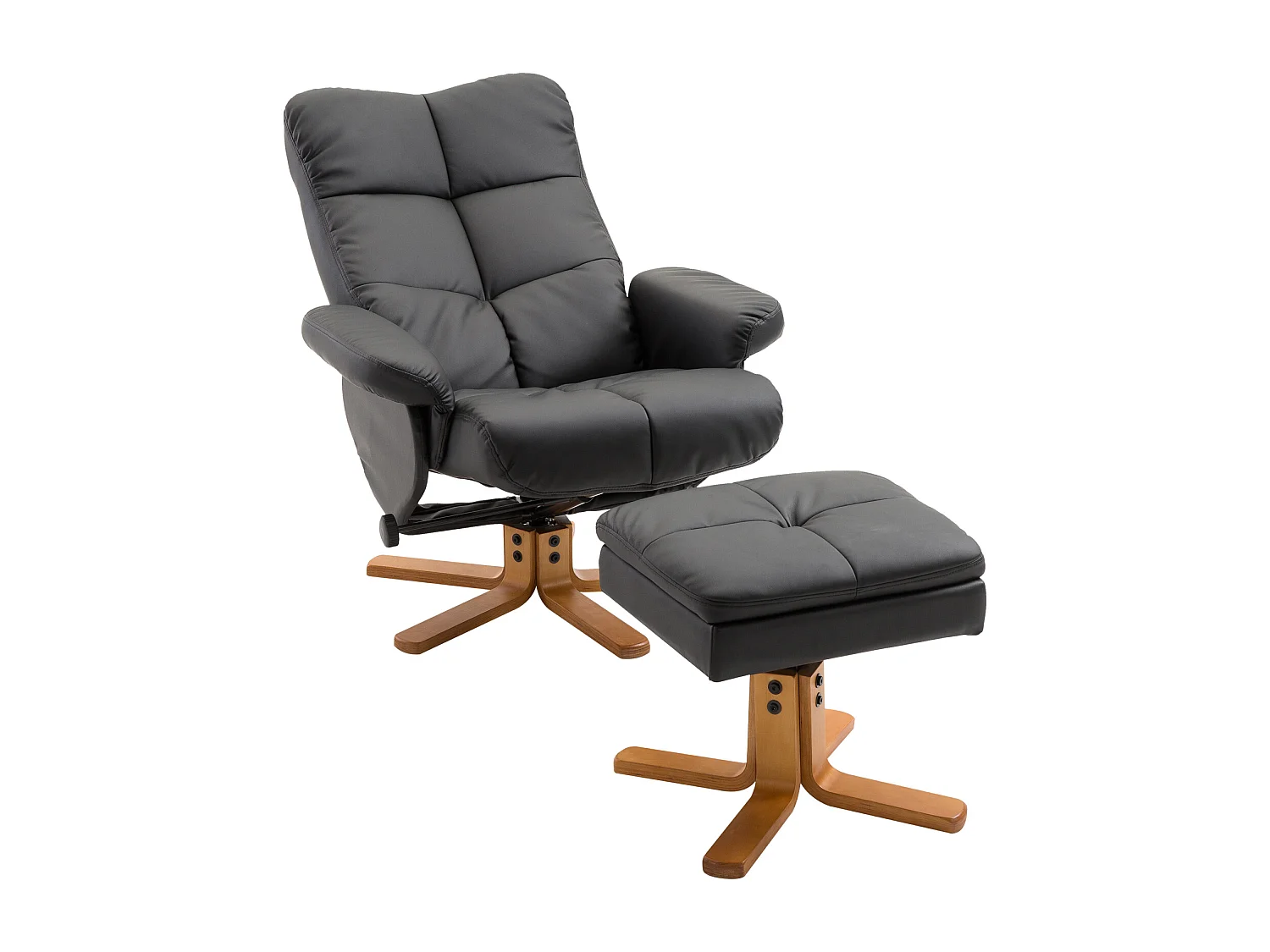 Fauteuil relax inclinable style contemporain repose-pieds coffre rangement revêtement synthétique acier bois noir