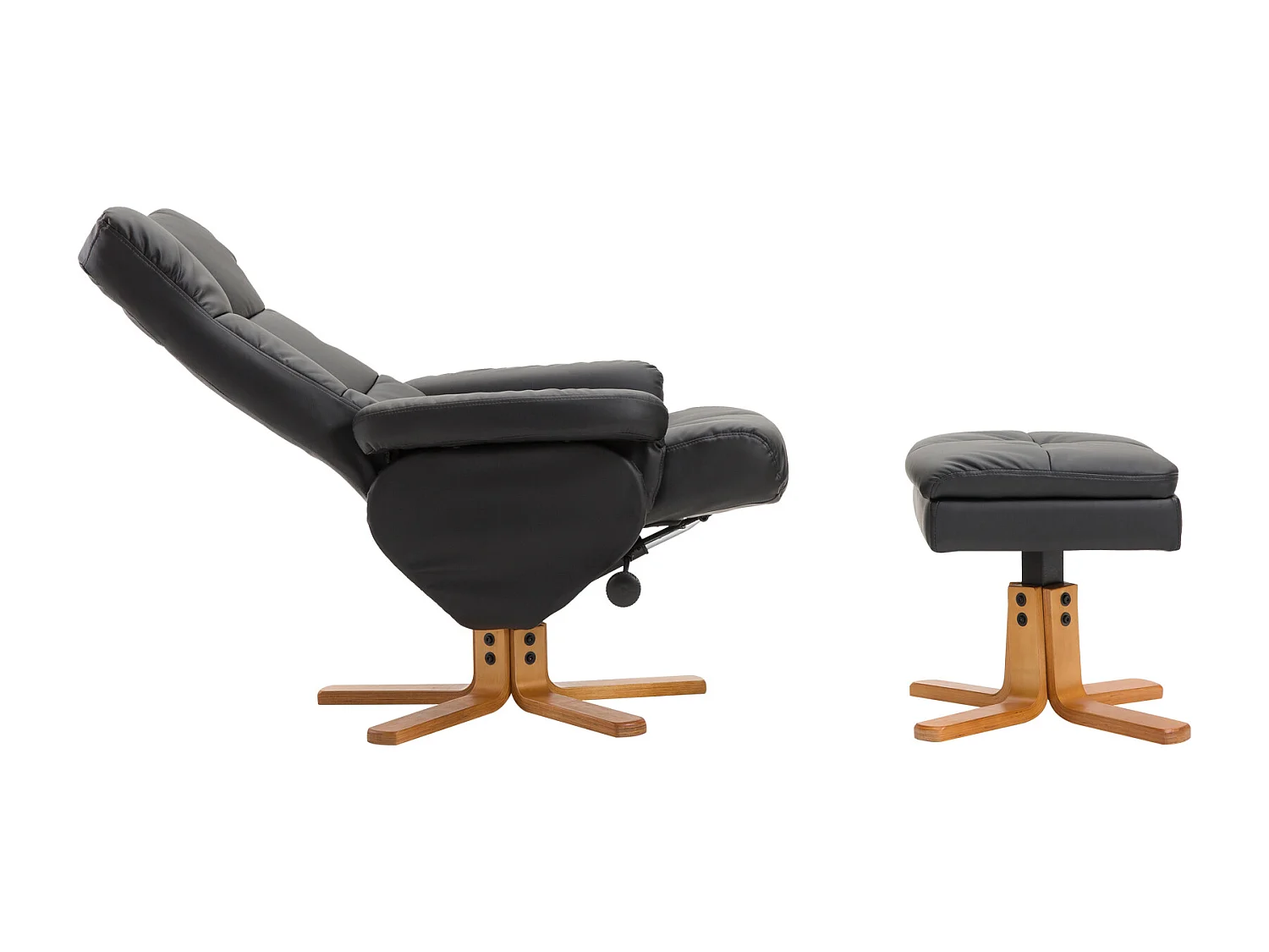 Fauteuil relax inclinable style contemporain repose-pieds coffre rangement revêtement synthétique acier bois noir