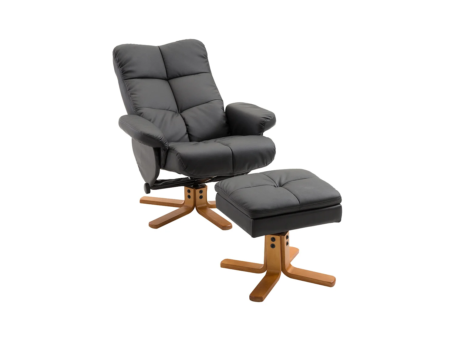 Fauteuil relax inclinable style contemporain repose-pieds coffre rangement revêtement synthétique acier bois noir
