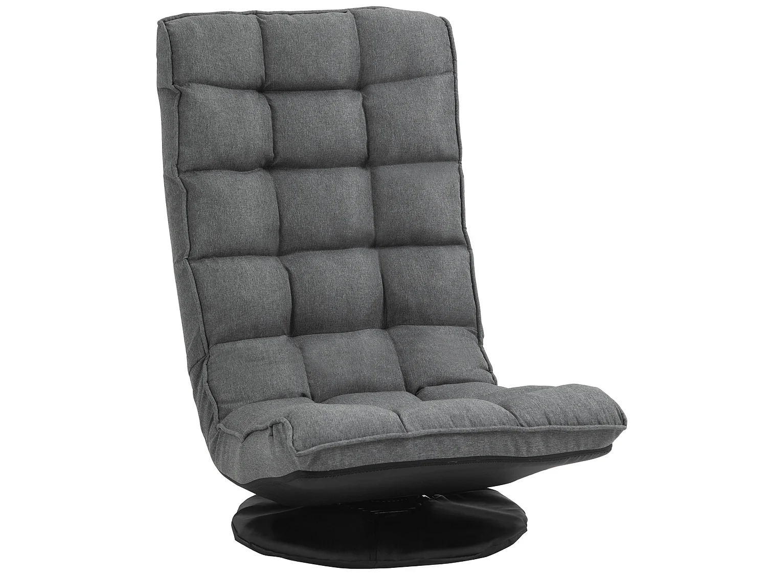 Fauteuil lounge design capitonné inclinaison dossier et tétière réglable pivotant 360° revêtement lin gris chiné