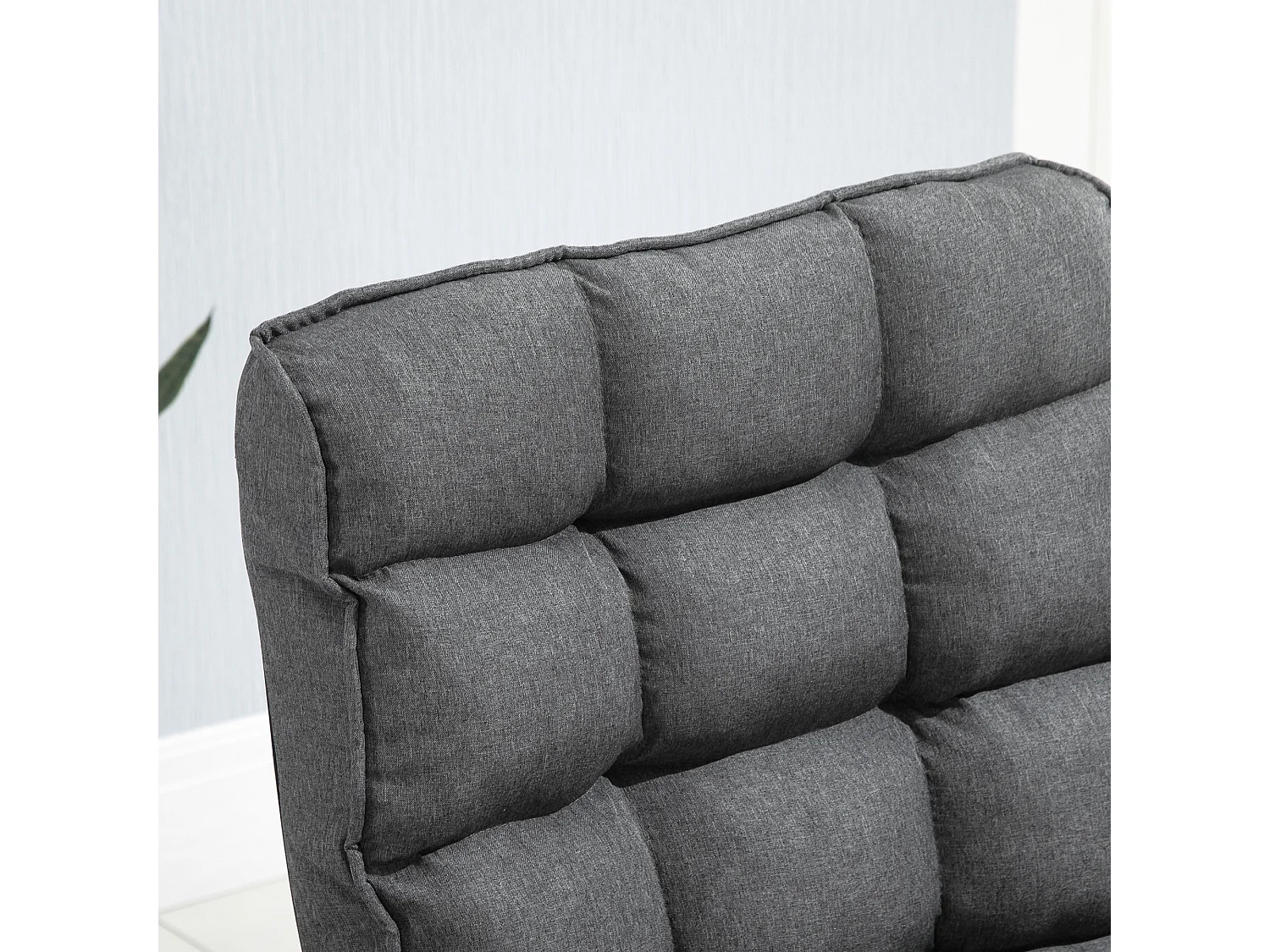 Fauteuil lounge design capitonné inclinaison dossier et tétière réglable pivotant 360° revêtement lin gris chiné