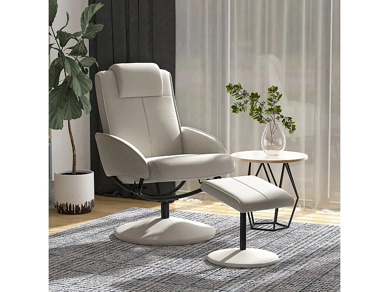 Fauteuil relax inclinable style contemporain avec repose-pieds revêtement synthétique acier gris