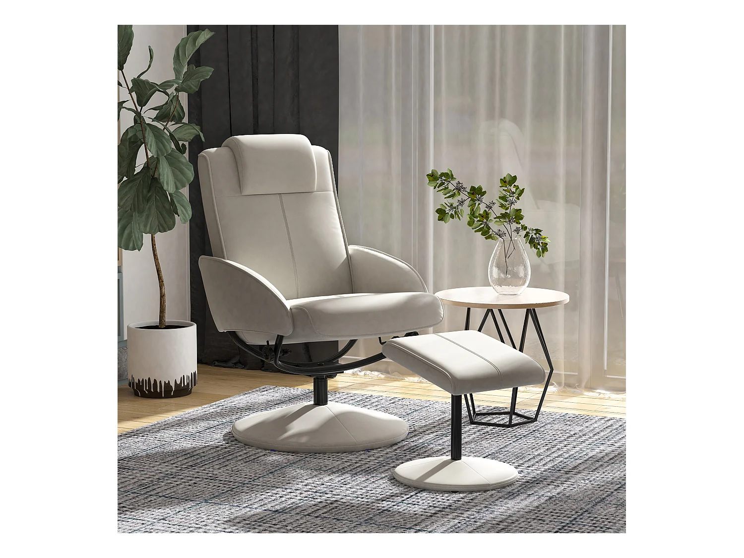 Fauteuil relax inclinable style contemporain avec repose-pieds revêtement synthétique acier gris