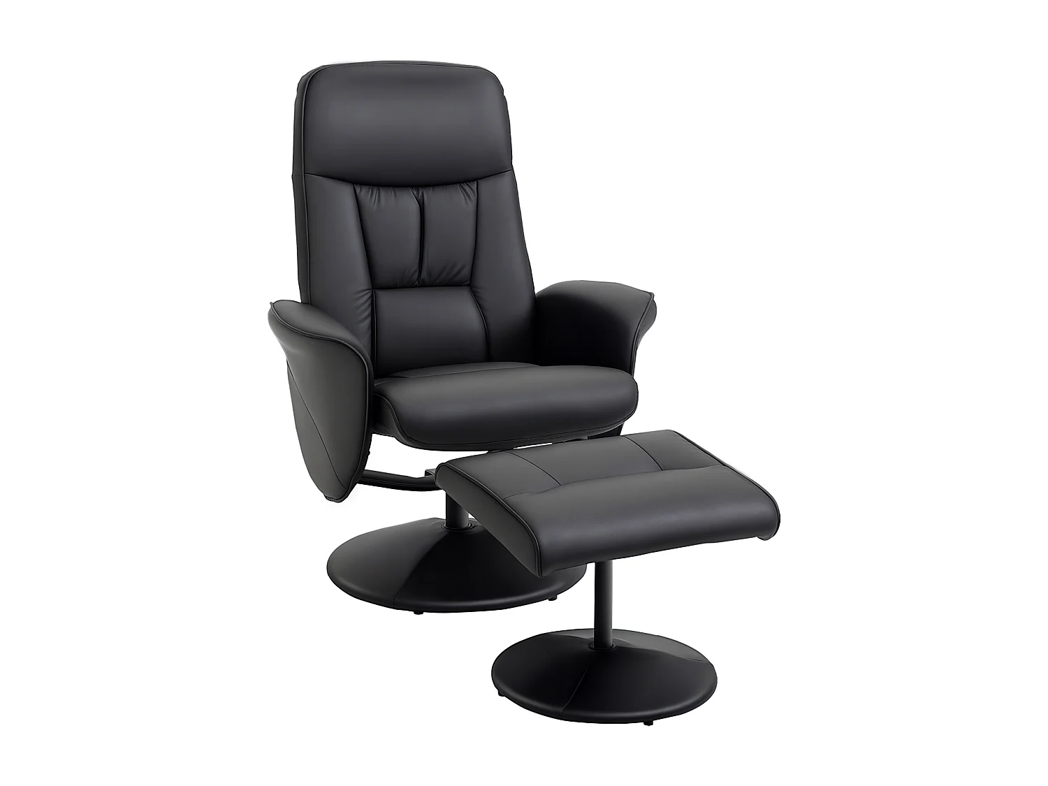 Fauteuil relax inclinable pivotant style contemporain avec repose-pied revêtement synthétique noir