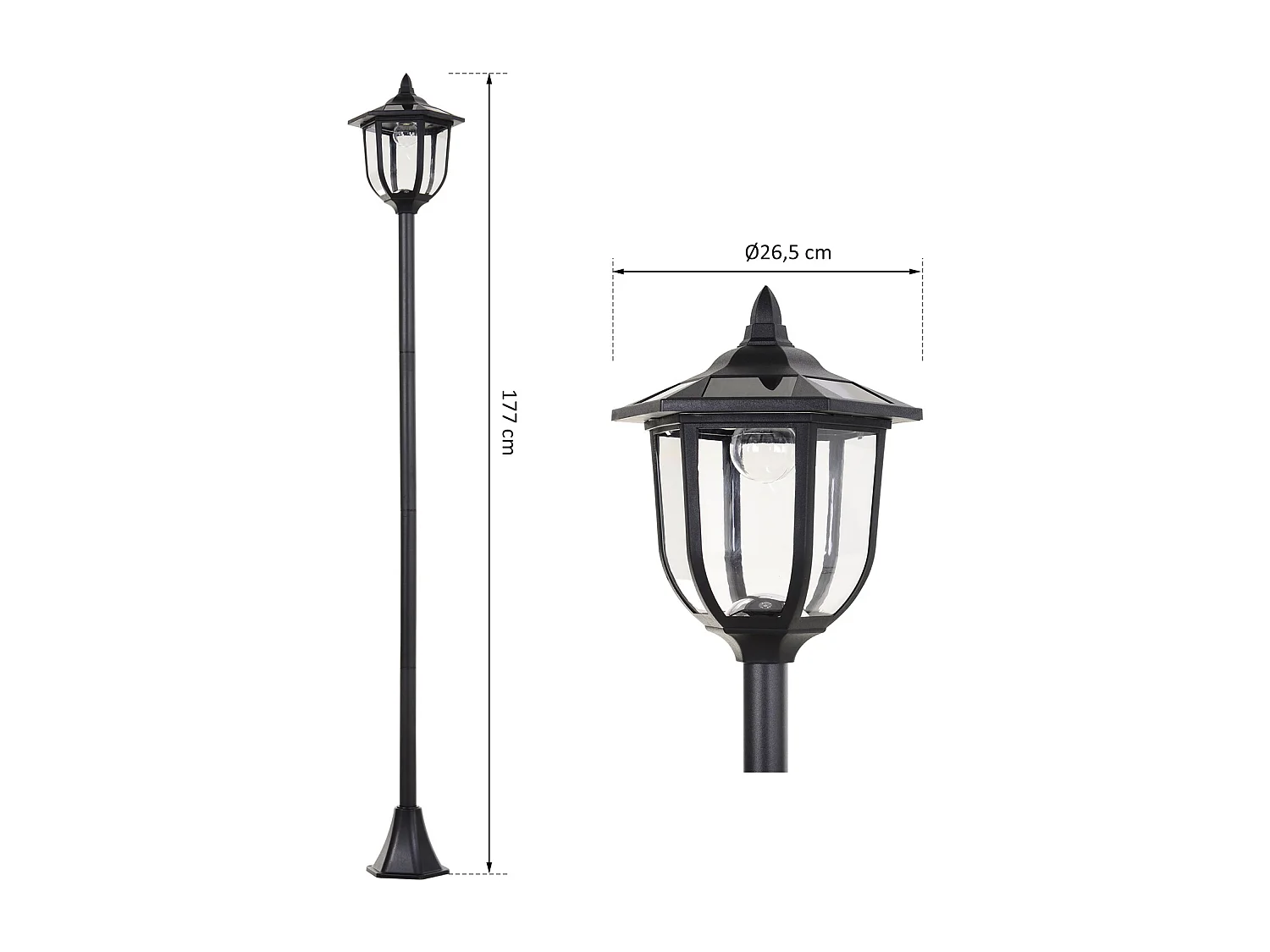 Outsunny Luminaire extérieur solaire lampadaire lanterne classique LED 60 Lm max. dim. 26L x 26l x 177H cm noir