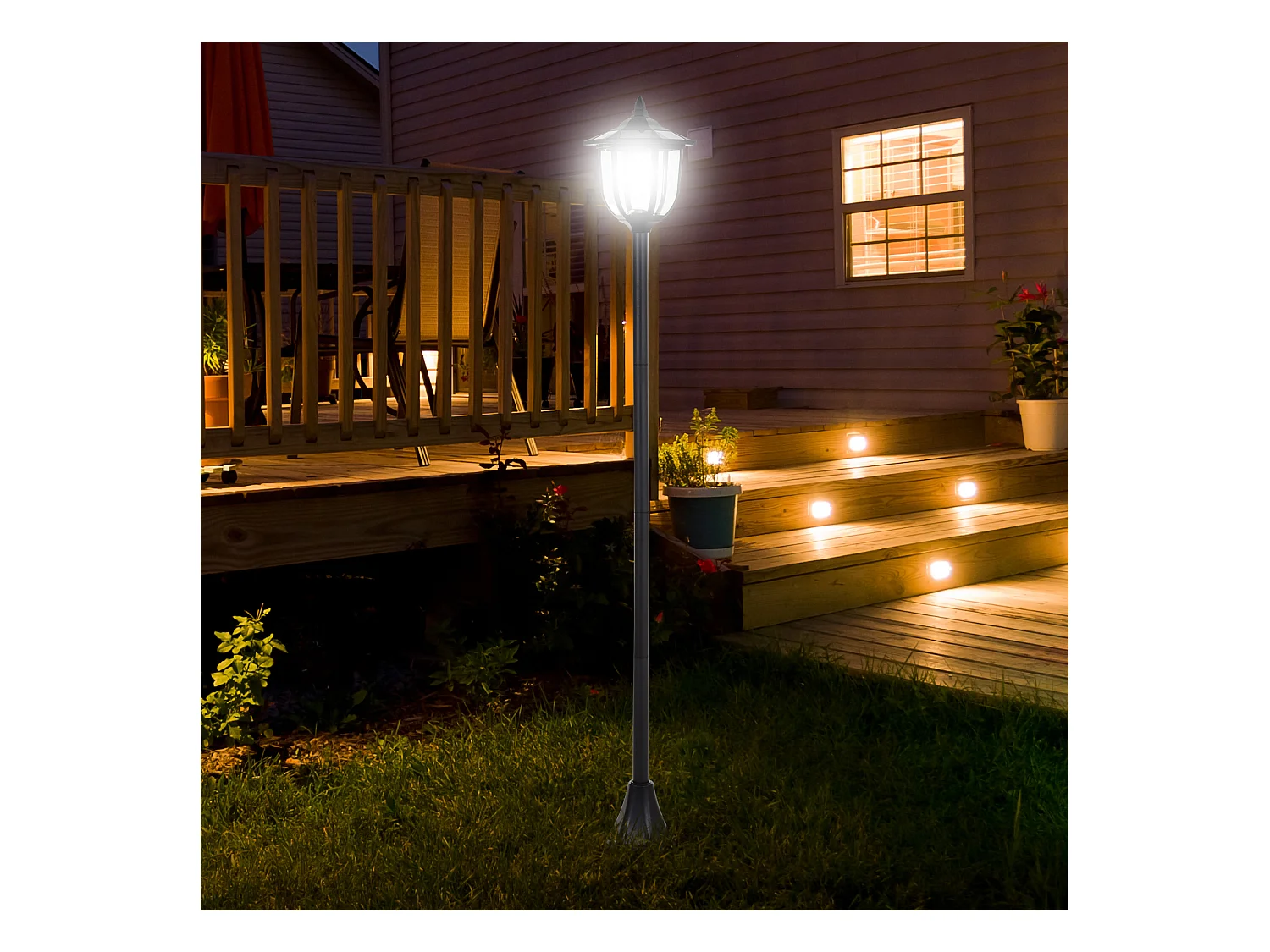 Outsunny Luminaire extérieur solaire lampadaire lanterne classique LED 60 Lm max. dim. 26L x 26l x 177H cm noir