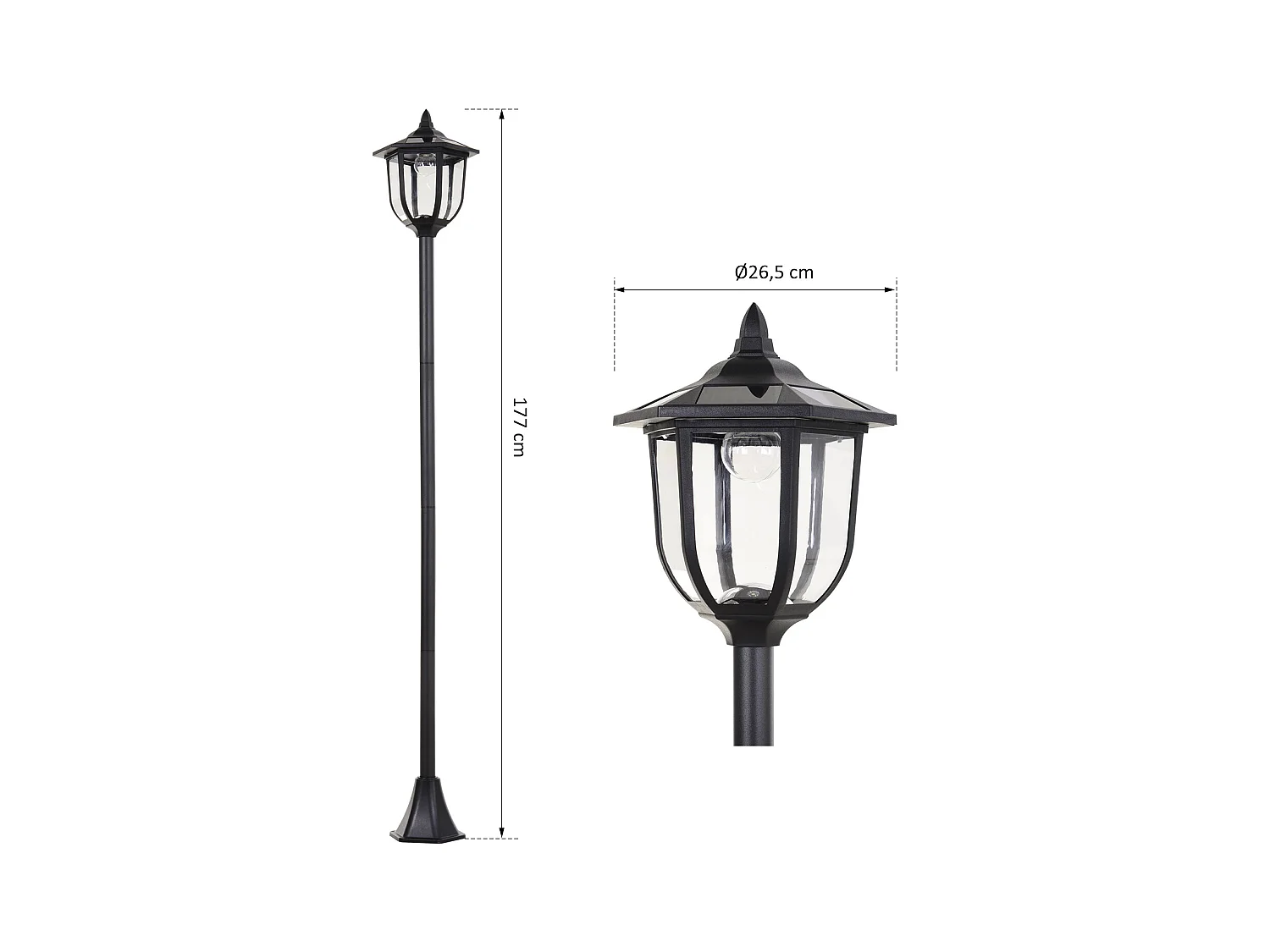 Outsunny Luminaire extérieur solaire lampadaire lanterne classique LED 60 Lm max. dim. 26L x 26l x 177H cm noir
