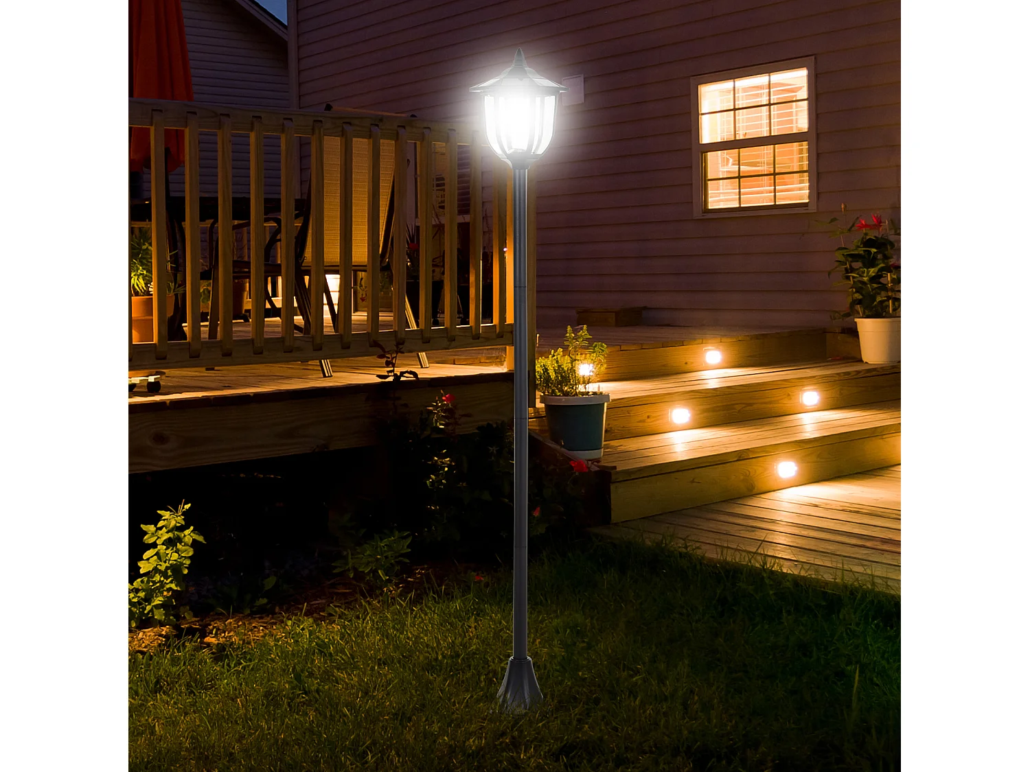 Outsunny Luminaire extérieur solaire lampadaire lanterne classique LED 60 Lm max. dim. 26L x 26l x 177H cm noir