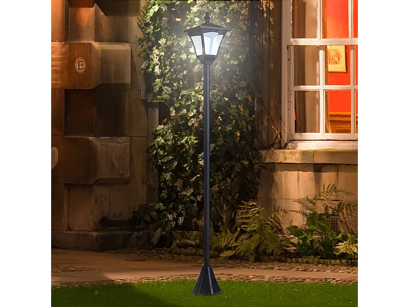 Outsunny Luminaire extérieur solaire lampadaire lanterne classique LED 10 Lm dim. 15L x 15l x 120H cm noir