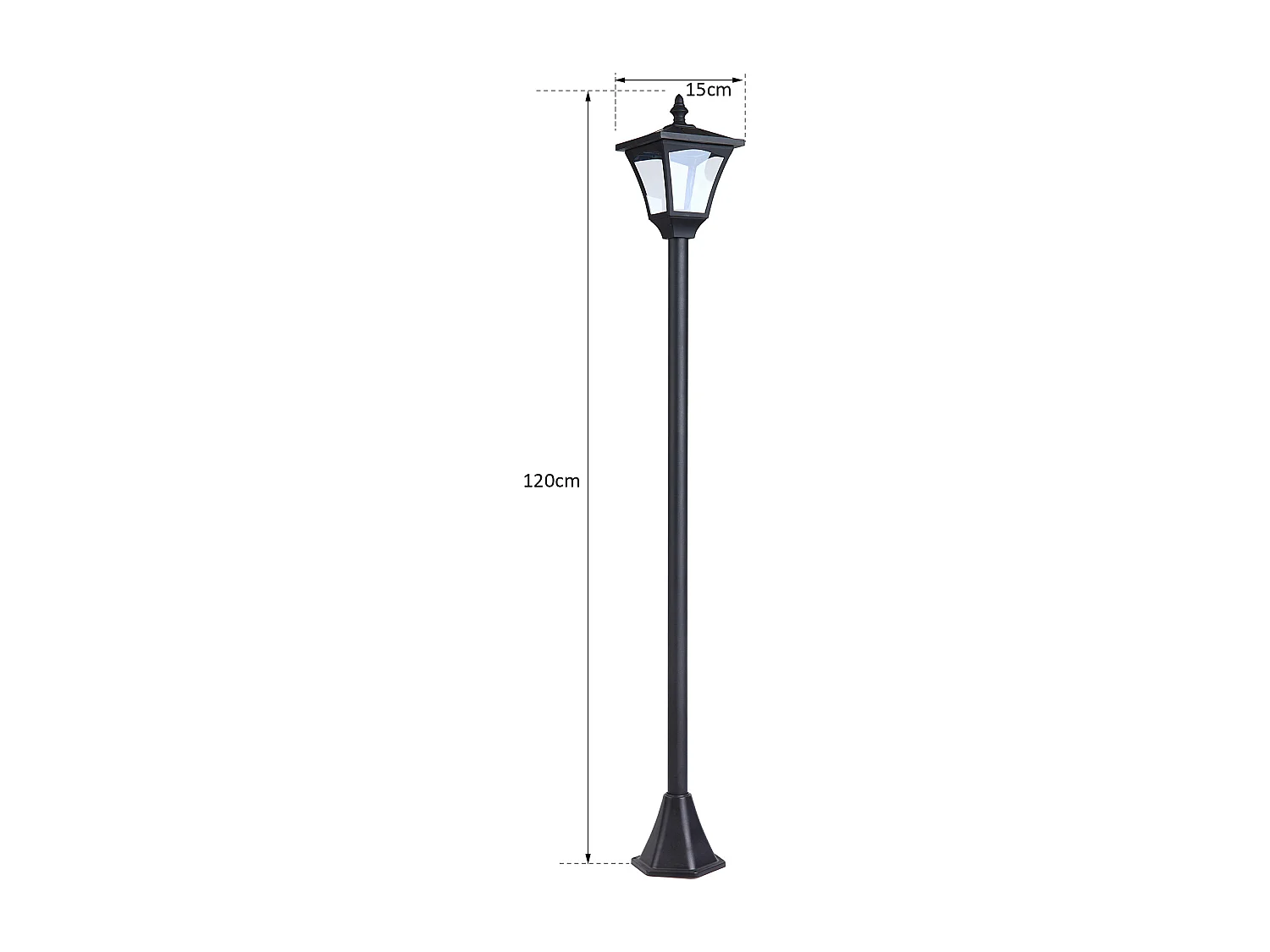 Outsunny Luminaire extérieur solaire lampadaire lanterne classique LED 10 Lm dim. 15L x 15l x 120H cm noir