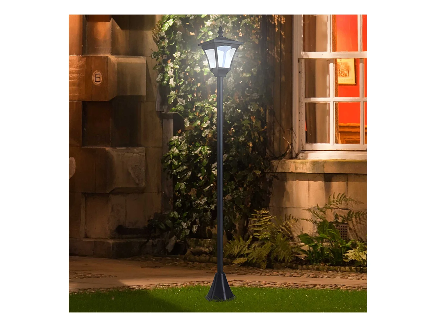 Outsunny Luminaire extérieur solaire lampadaire lanterne classique LED 10 Lm dim. 15L x 15l x 120H cm noir