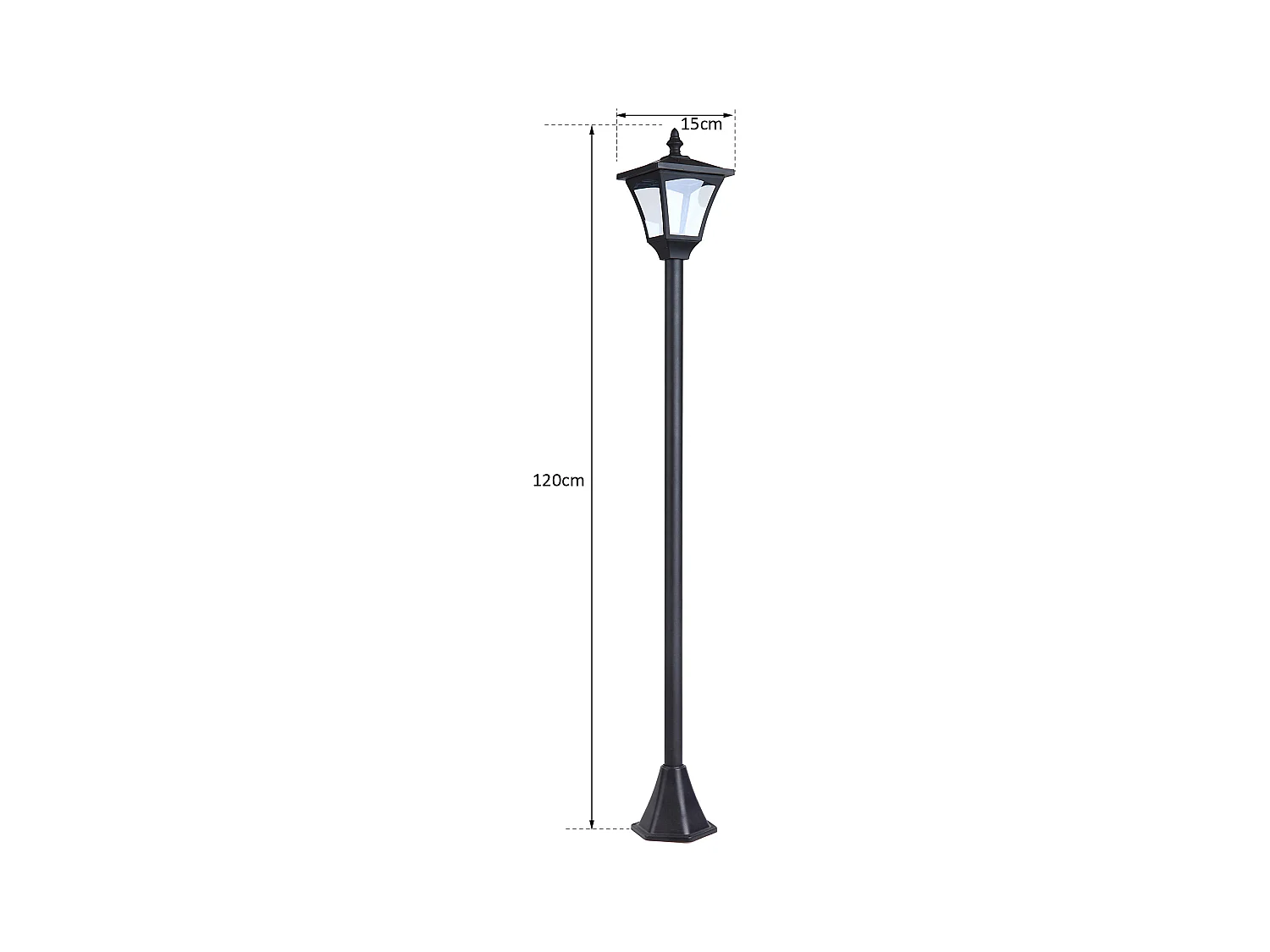 Outsunny Luminaire extérieur solaire lampadaire lanterne classique LED 10 Lm dim. 15L x 15l x 120H cm noir
