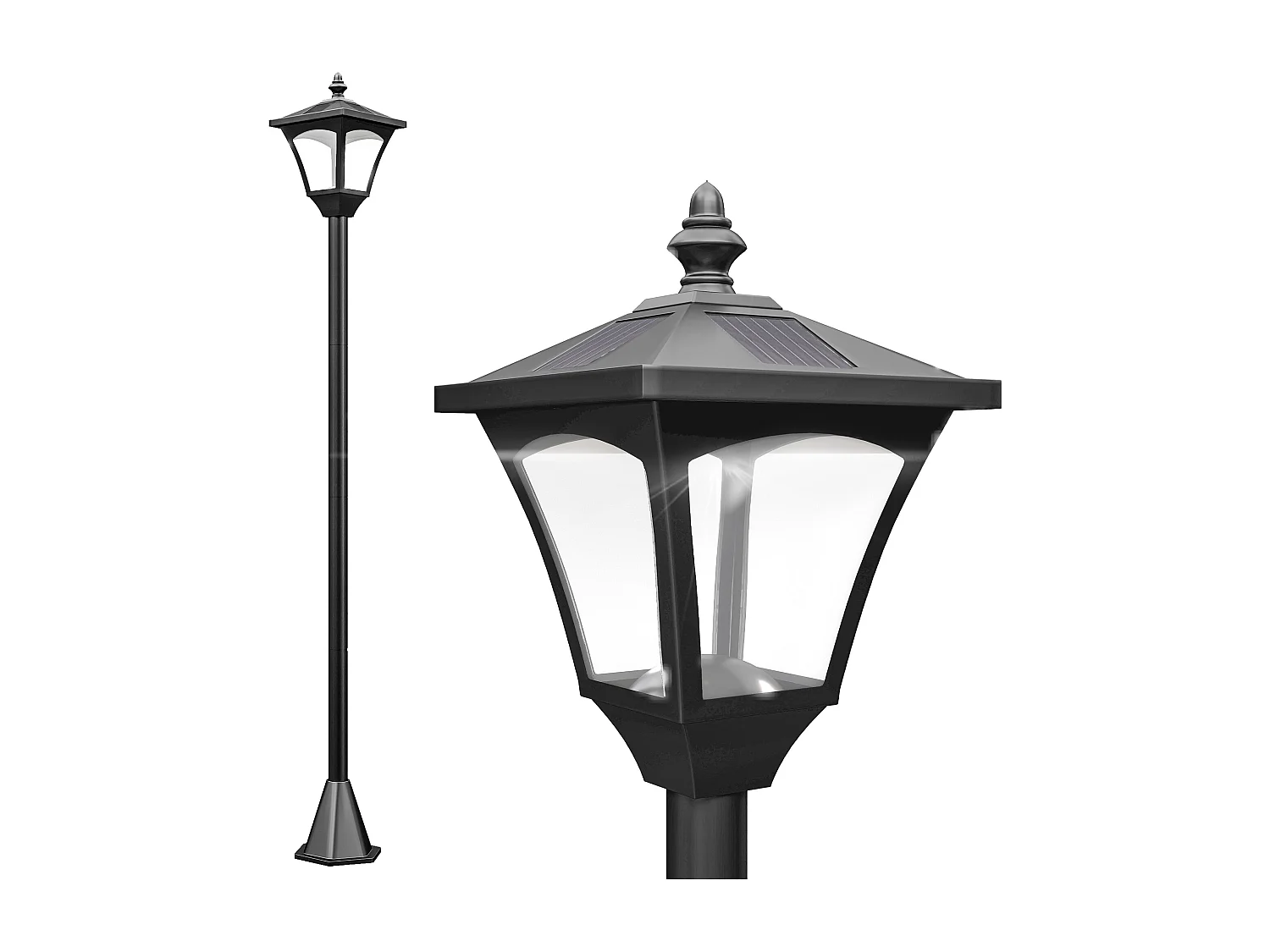 Outsunny Luminaire extérieur solaire lampadaire lanterne classique LED 10 Lm dim. 15L x 15l x 120H cm noir
