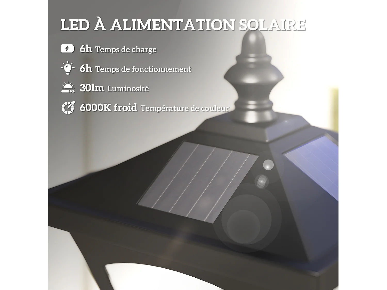 Outsunny Luminaire extérieur solaire lampadaire lanterne classique LED 10 Lm dim. 15L x 15l x 120H cm noir