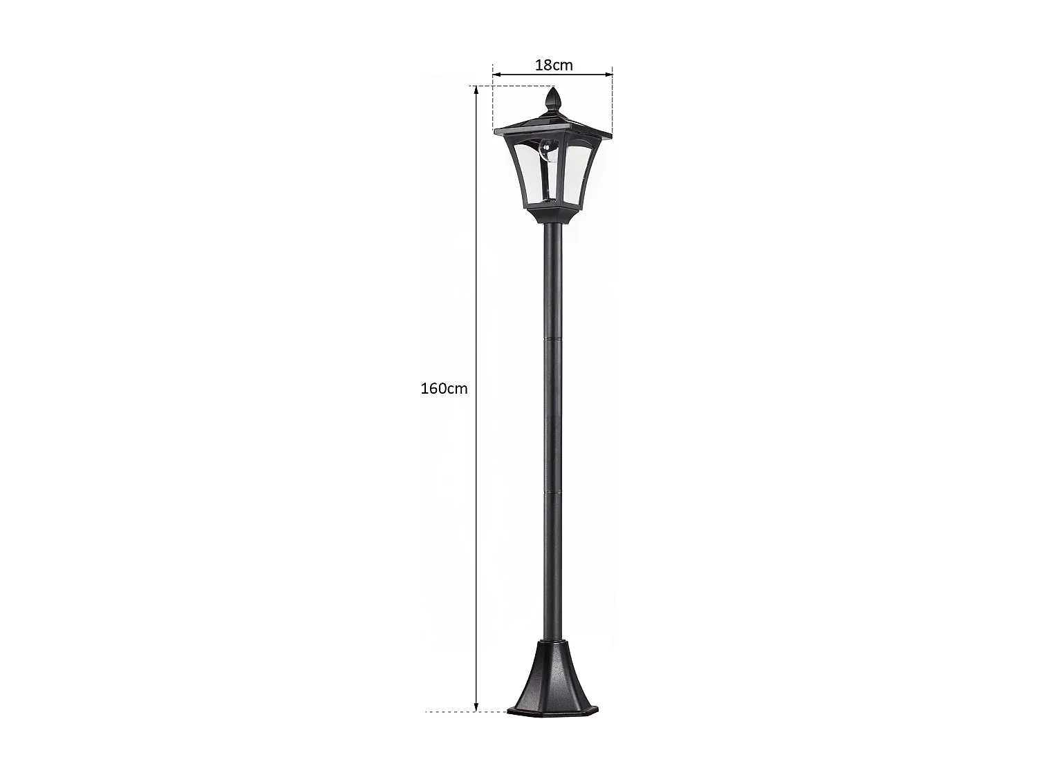 Outsunny Luminaire extérieur solaire lampadaire lanterne classique LED 40 Lm dim. 18L x 18l x 160H cm noir