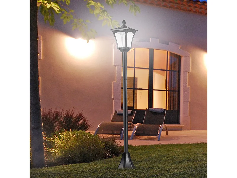 Outsunny Luminaire extérieur solaire lampadaire lanterne classique LED 40 Lm dim. 18L x 18l x 160H cm noir