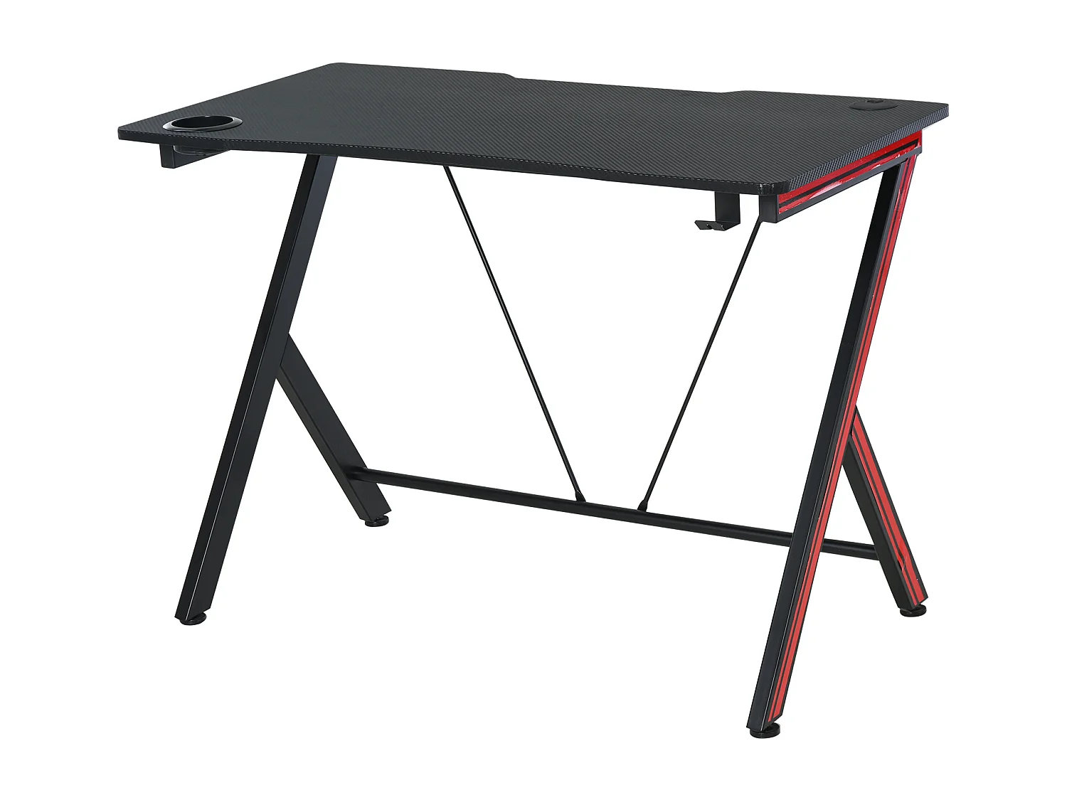 HOMCOM Bureau Gaming Table Bureau pour Ordinateur de Jeu avec Crochet et Porte-Gobelet Patins Réglables 105 x 55 x 75 cm Noir et Rouge