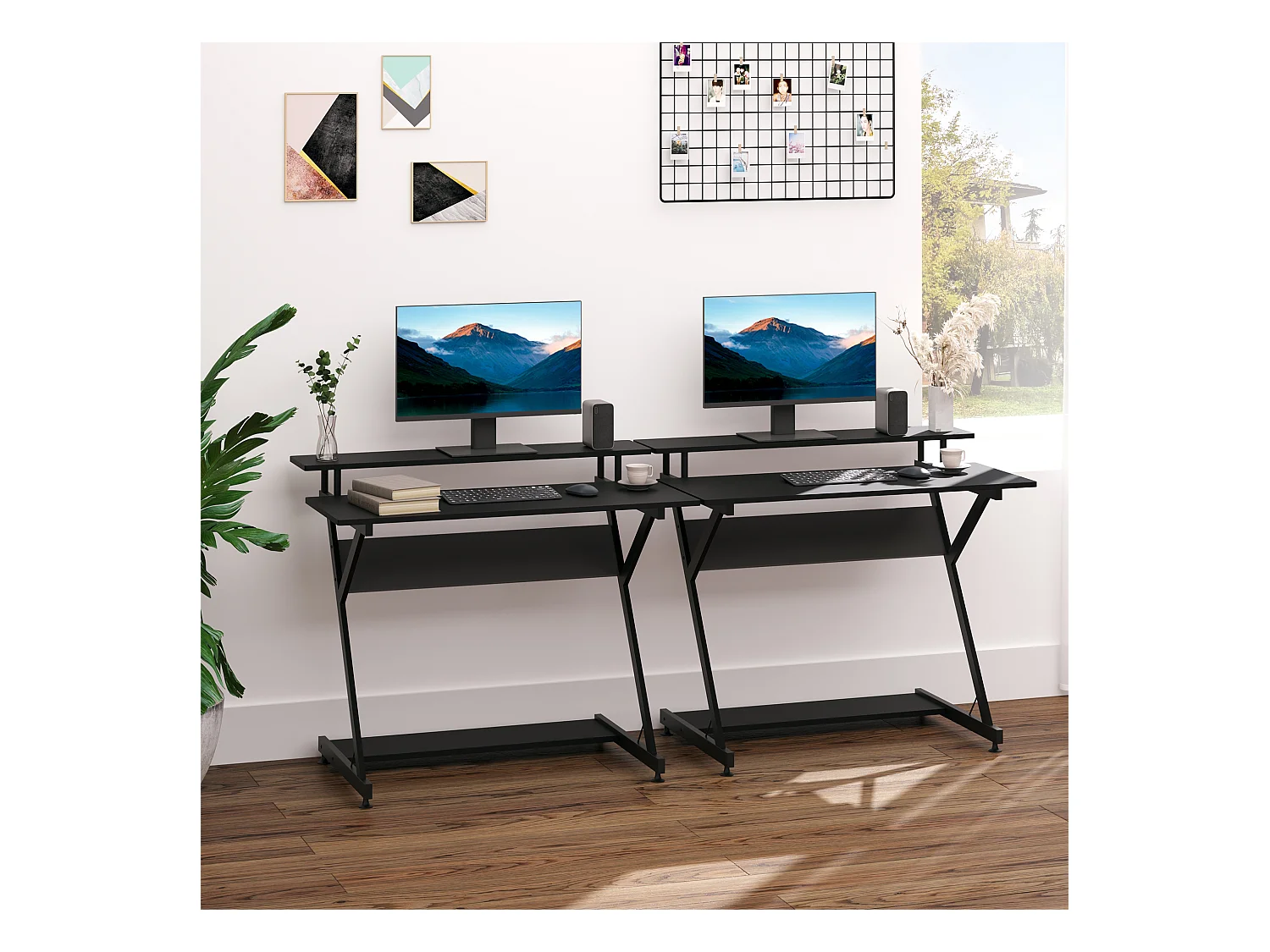 Bureau informatique gamer avec étagères dim. 100L x 60l x 85,5H cm MDF métal noir