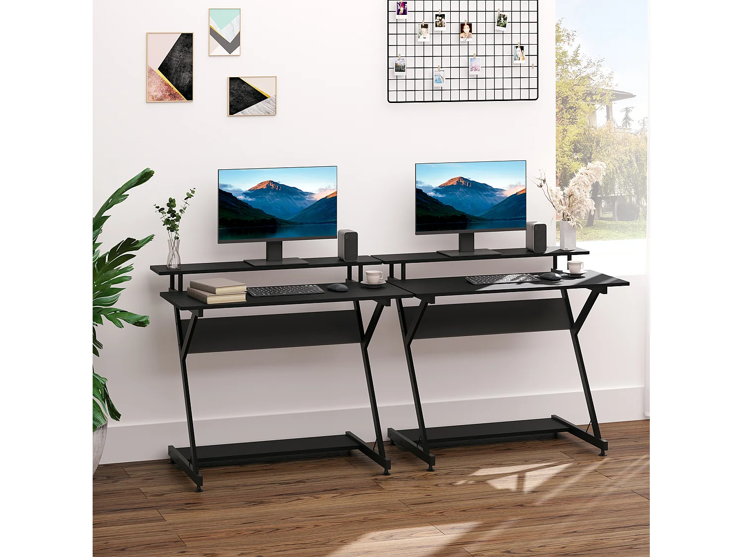 Bureau informatique gamer avec étagères dim. 100L x 60l x 85,5H cm MDF métal noir