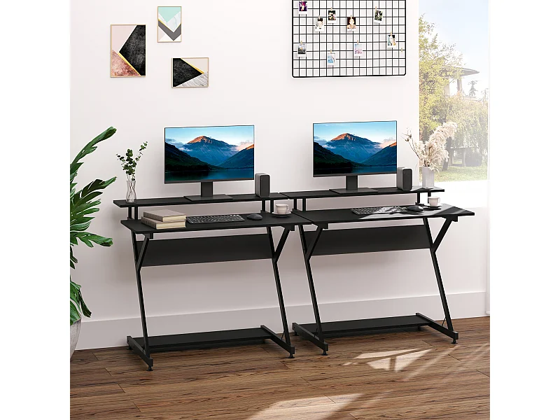 Bureau informatique gamer avec étagères dim. 100L x 60l x 85,5H cm MDF métal noir