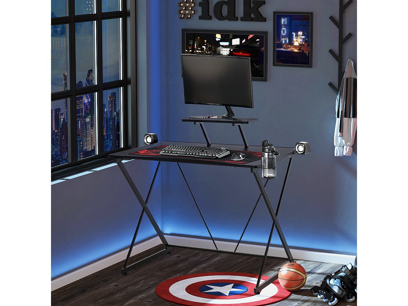 HOMCOM Kinderstoel en bureau set met ledlamp, in hoogte