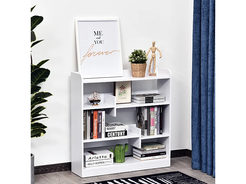 Bibliothèque étagère meuble de rangement dim. 90L x 24l x 91H cm 4 niveaux 3 panneaux arrières panneaux de particules blanc