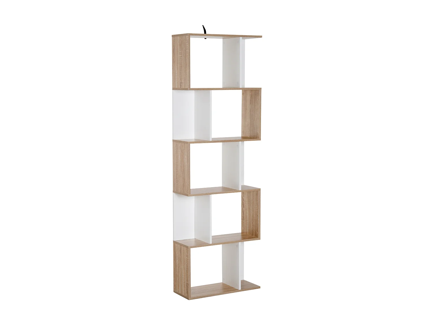 Bibliothèque étagère meuble de rangement design contemporain en S 5 étagères 60L x 24l x 185H cm effet chêne blanc