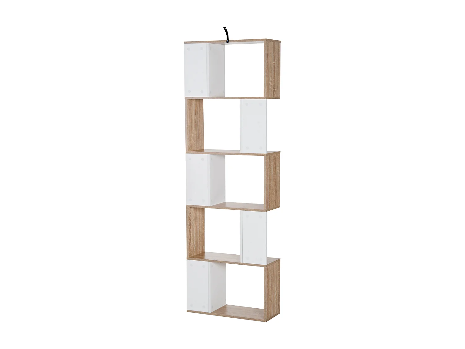 Bibliothèque étagère meuble de rangement design contemporain en S 5 étagères 60L x 24l x 185H cm effet chêne blanc