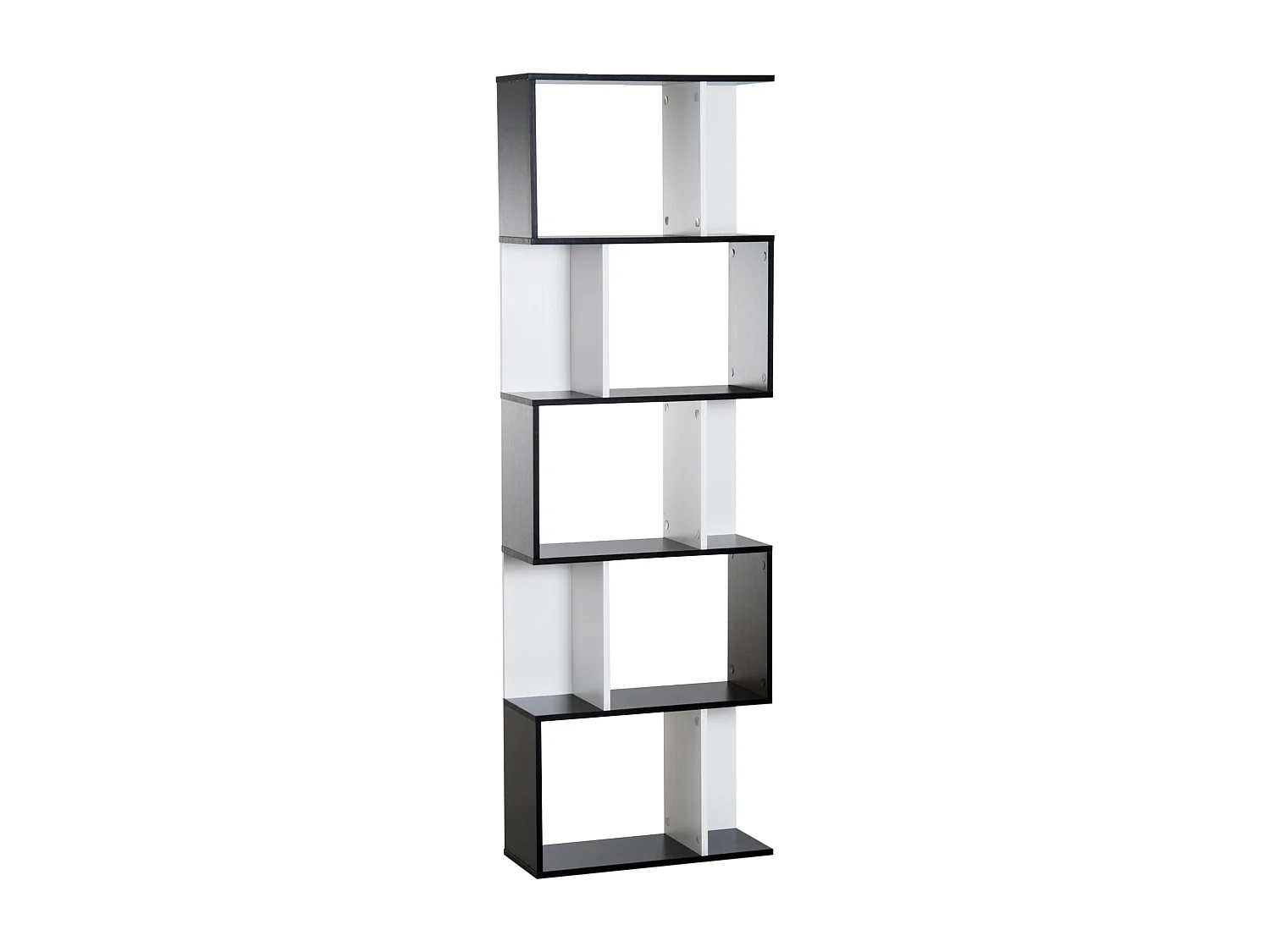 Bibliothèque étagère meuble de rangement design contemporain en S 5 étagères 60L x 24l x 185H cm noir blanc