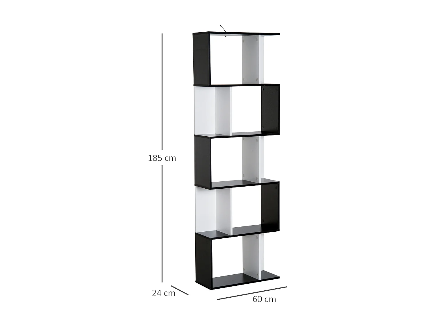 Bibliothèque étagère meuble de rangement design contemporain en S 5 étagères 60L x 24l x 185H cm noir blanc