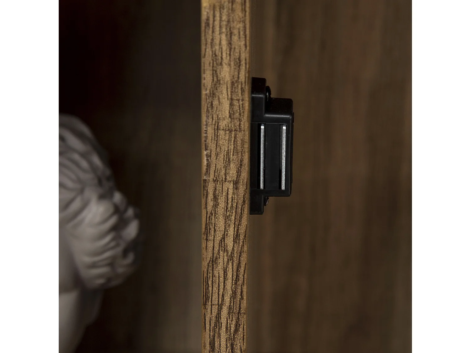 Bibliothèque design industriel - meuble de rangement 3 niches 3 casiers - panneaux particules aspect bois veinage portes métal noir