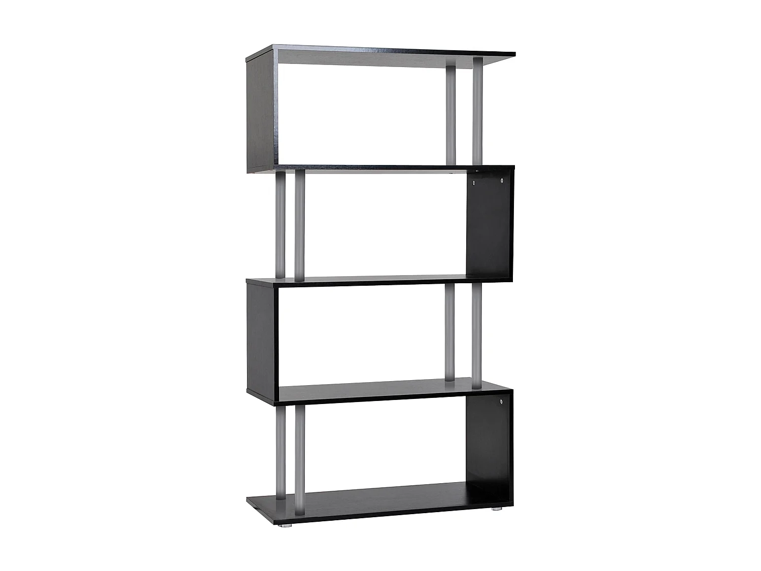 Bibliothèque étagère design contemporain en S 4 niveaux 80L x 30l x 145H cm coloris noir