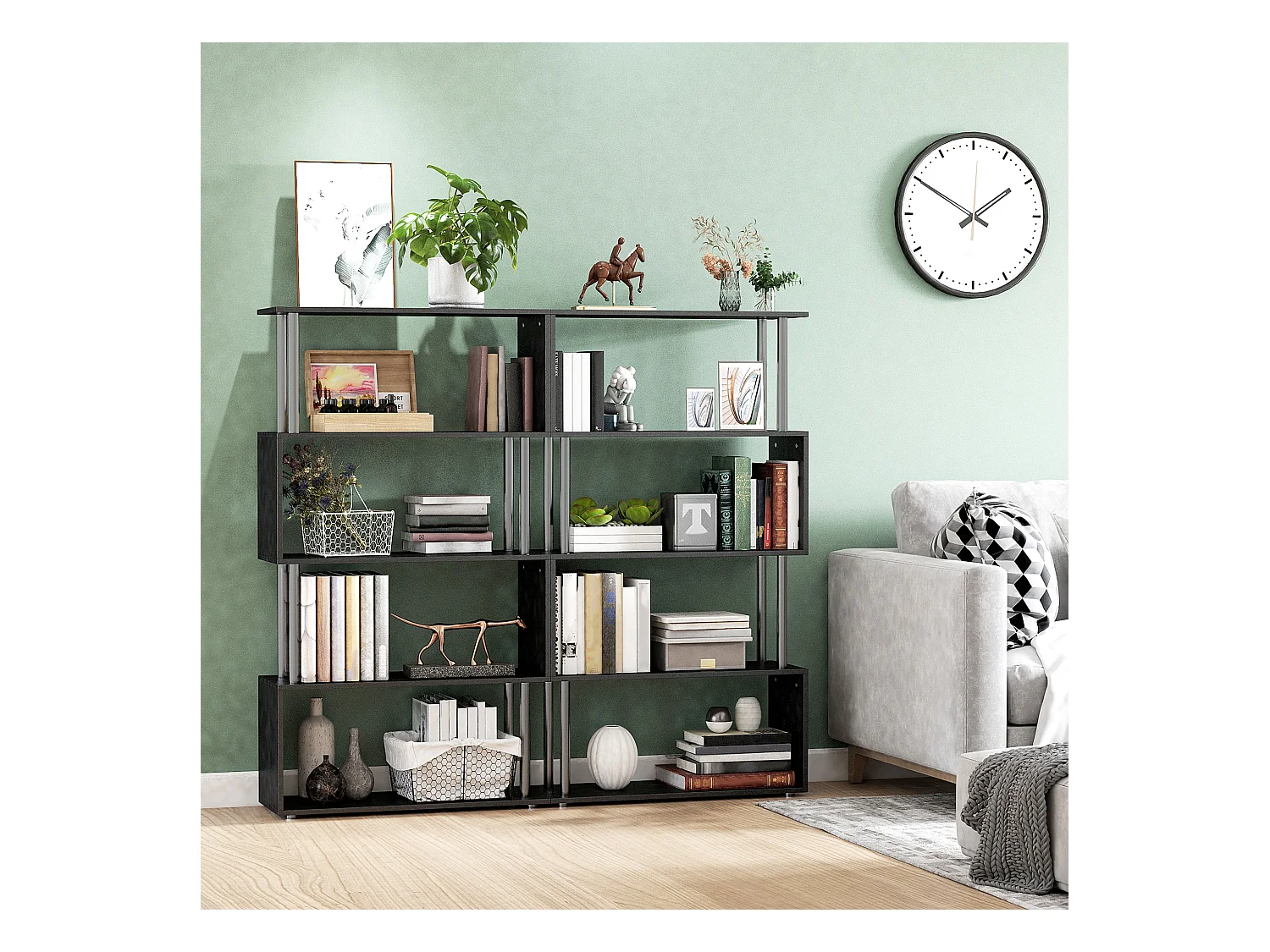 Bibliothèque étagère design contemporain en S 4 niveaux 80L x 30l x 145H cm coloris noir