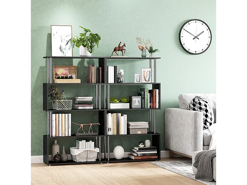 Bibliothèque étagère design contemporain en S 4 niveaux 80L x 30l x 145H cm coloris noir