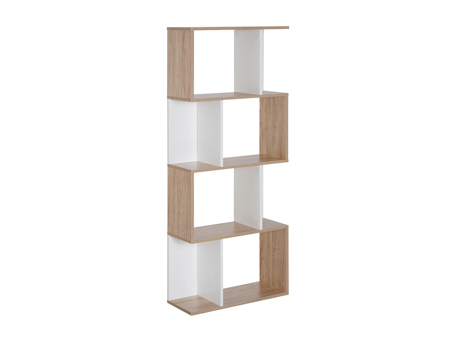 Bibliothèque étagère meuble de rangement design contemporain en S 4 étagères 60L x 24l x 148H cm chêne blanc