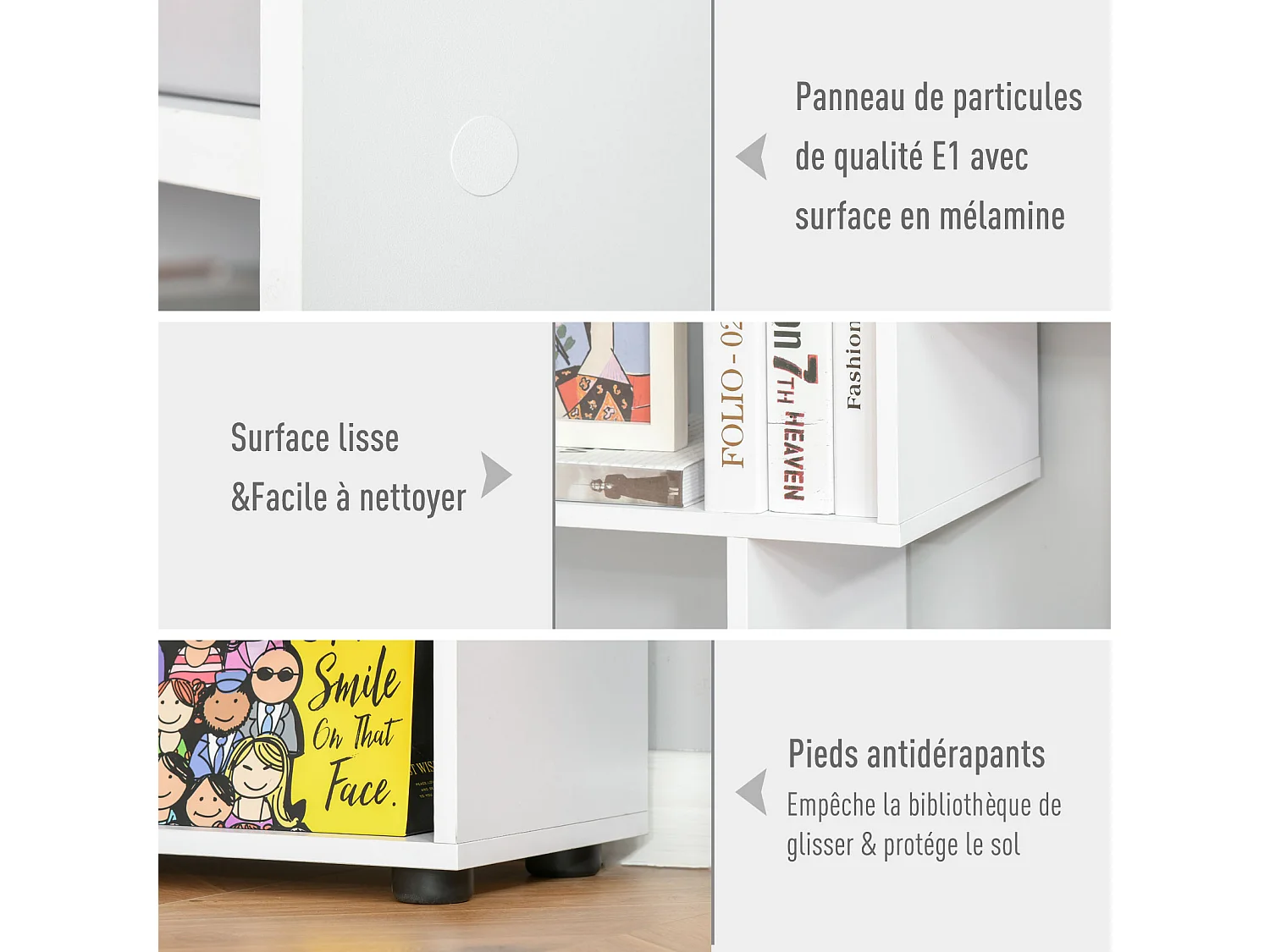 Bibliothèque étagère zig zag design contemporain 70L x 24l x 178H cm panneaux particules blanc